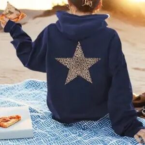 SHEIN Navy Hoodie Leopard Star Back Graphic Size Womens Small